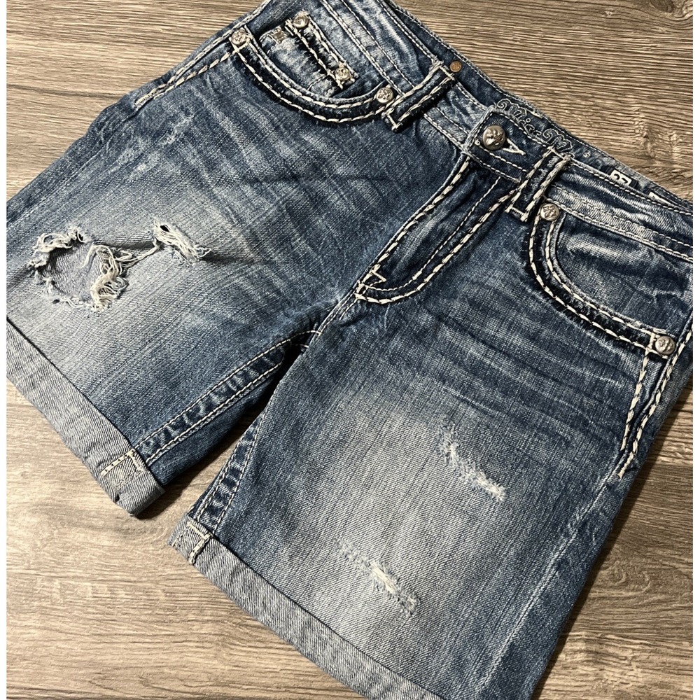 Miss Me Boyfriend Mid Rise‎ Cuffed Hem Thick Stitching Jean Shorts SZ 27 (30x7)